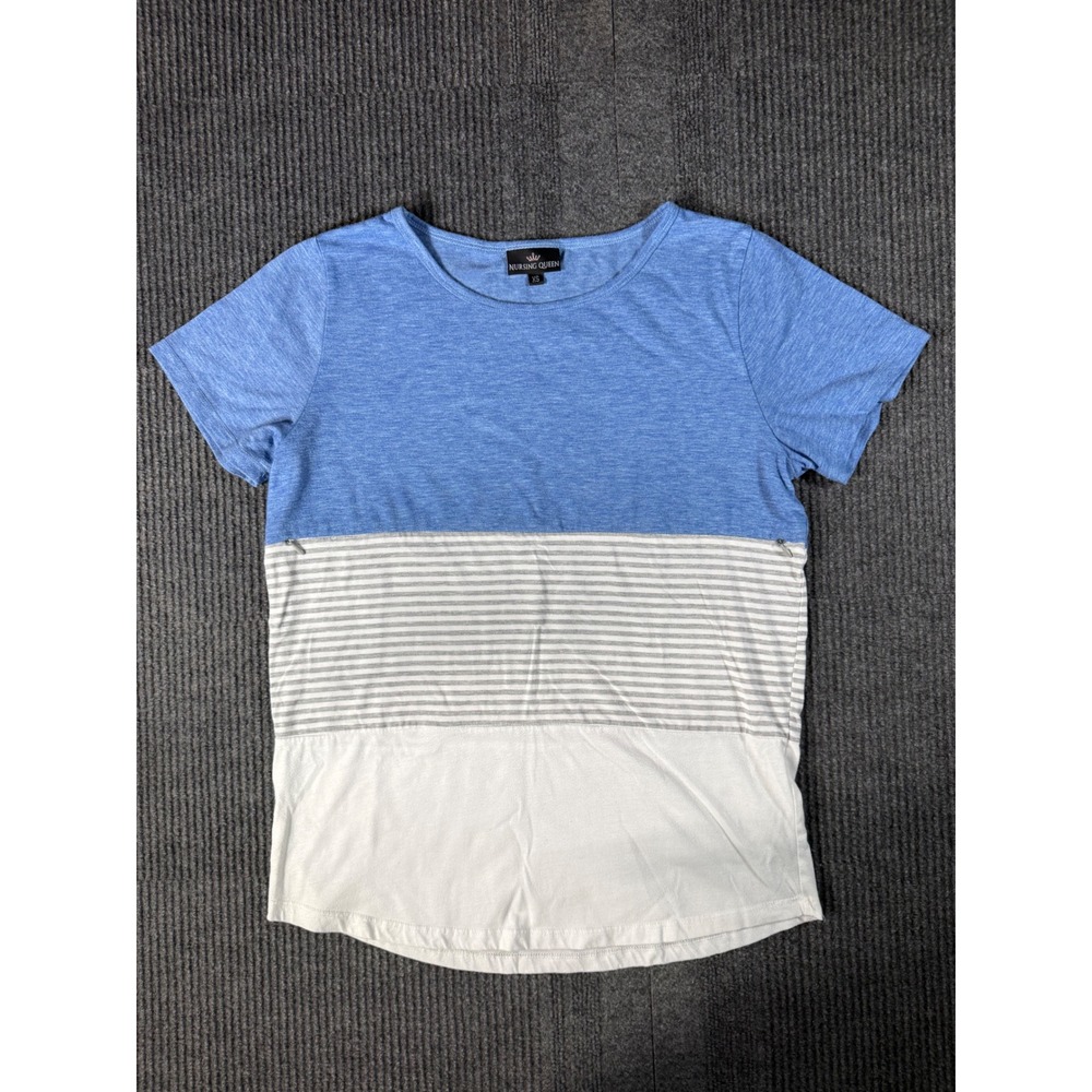 Nursing Queen Blue Striped Maternity Nursing Top Size XS Hidden Zippers